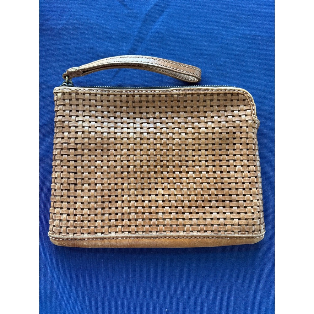 Patricia Nash Tan Woven Leather Wristlet Pouch Clutch Bag Wallet Boho